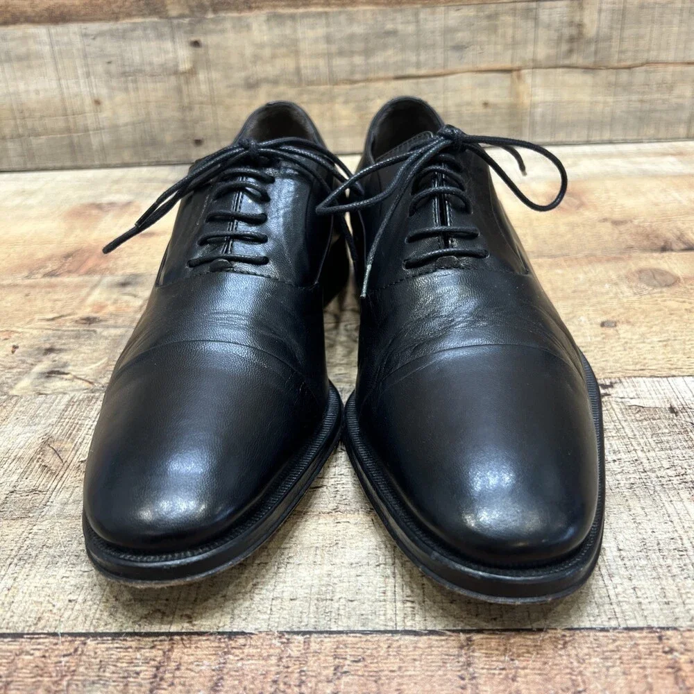 Bruno Magli Mens Black Leather Cap Toe Dress Shoes Size 6.5 UK 8.5 US